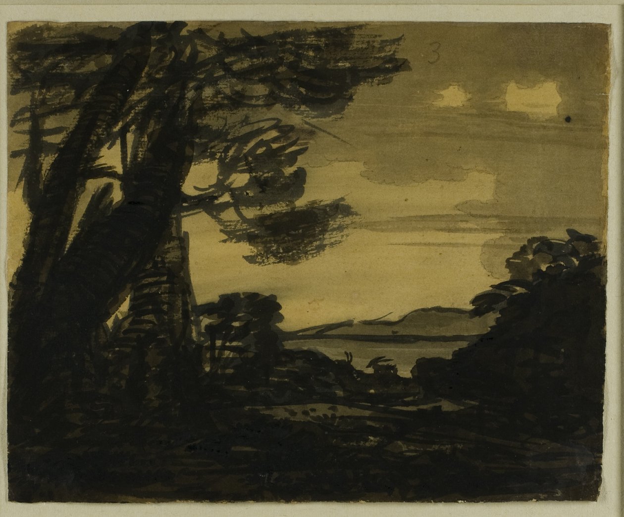 Cabras à beira de um lago de Alexander Cozens