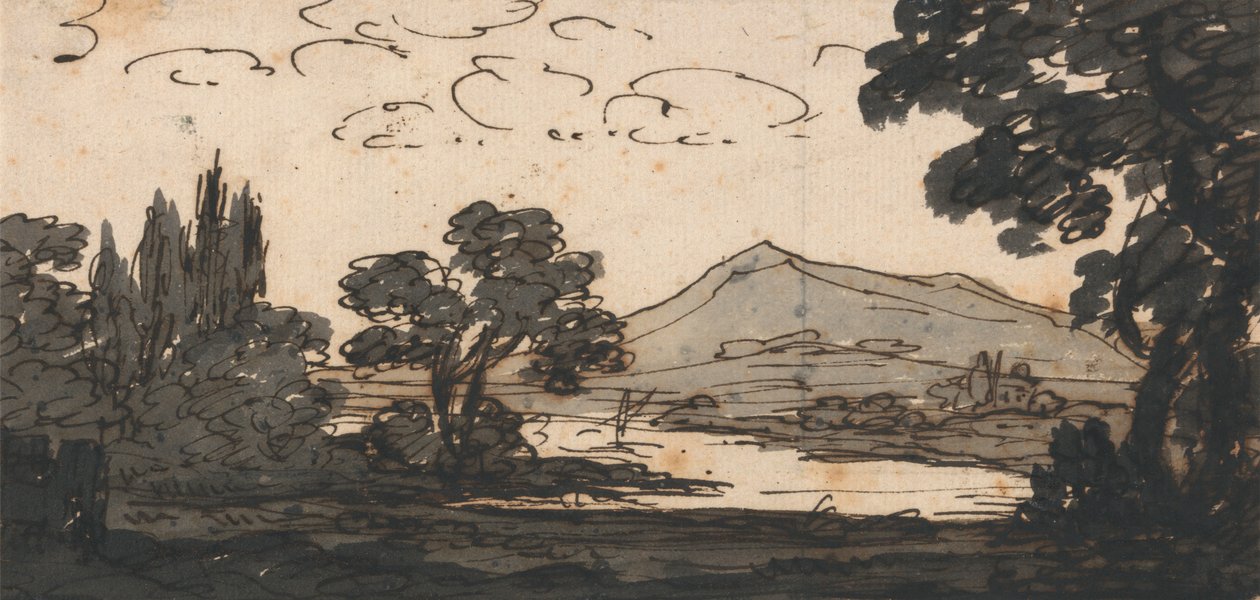 Paisagem com montanha e lago de Alexander Cozens