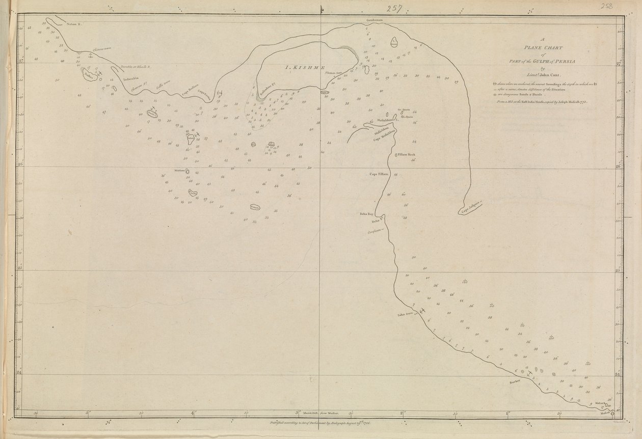 Planos de portos, Dalrymple, Alexander, publicados em 1791. Uma carta plana do Golfo da Pérsia, por Lieut. John Cant 1773 de Alexander Dalrymple