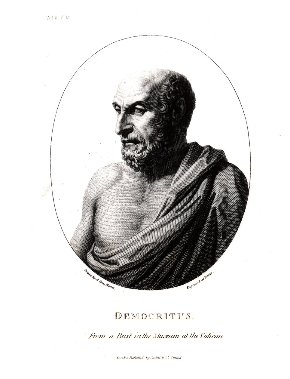 Demócrito (c.460-c.370 aC), gravado a partir de um busto no Museu do Vaticano de Alexander Day