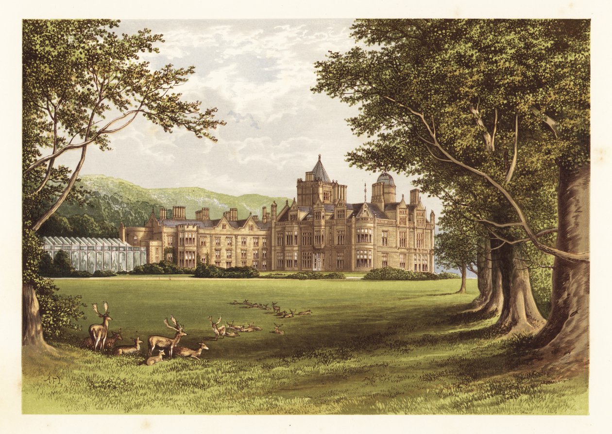 Holker Hall, Lancashire, Inglaterra. ,1880 (gravura) de Alexander Francis (after) Lydon