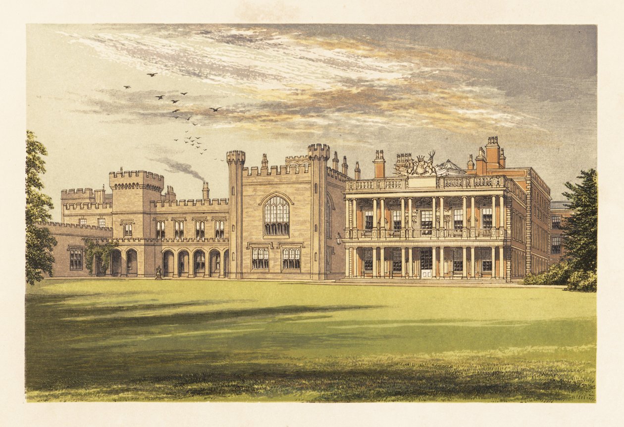 Knowsley Hall, Lancashire, Inglaterra. ,1880 (gravura) de Alexander Francis (after) Lydon