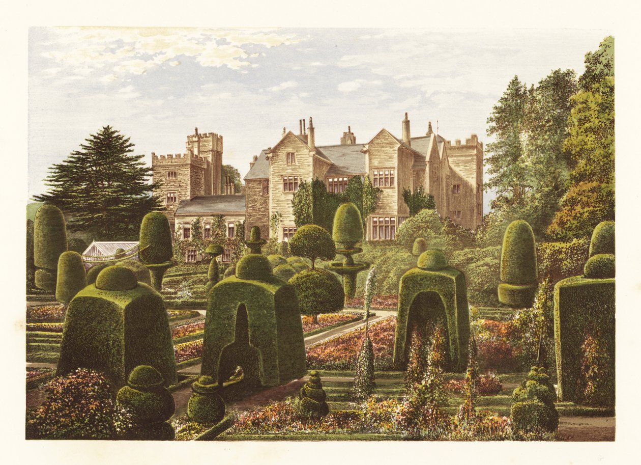 Levens Hall., Cumbria, Inglaterra. ,1880 (gravura) de Alexander Francis (after) Lydon
