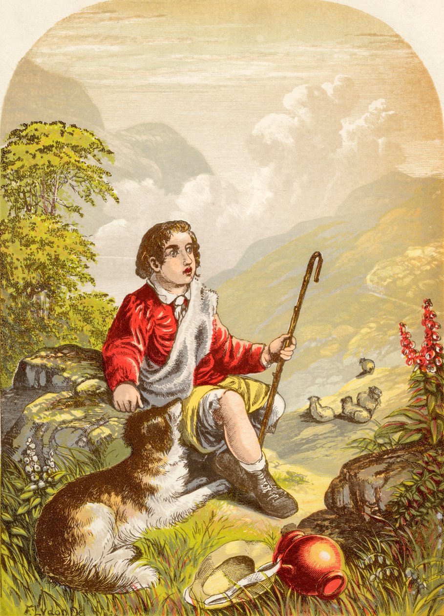 O Pastorinho no Vale da Humilhação, de The Pilgrims Progress de John Bunyan publicado, c.1880 de Alexander Francis Lydon