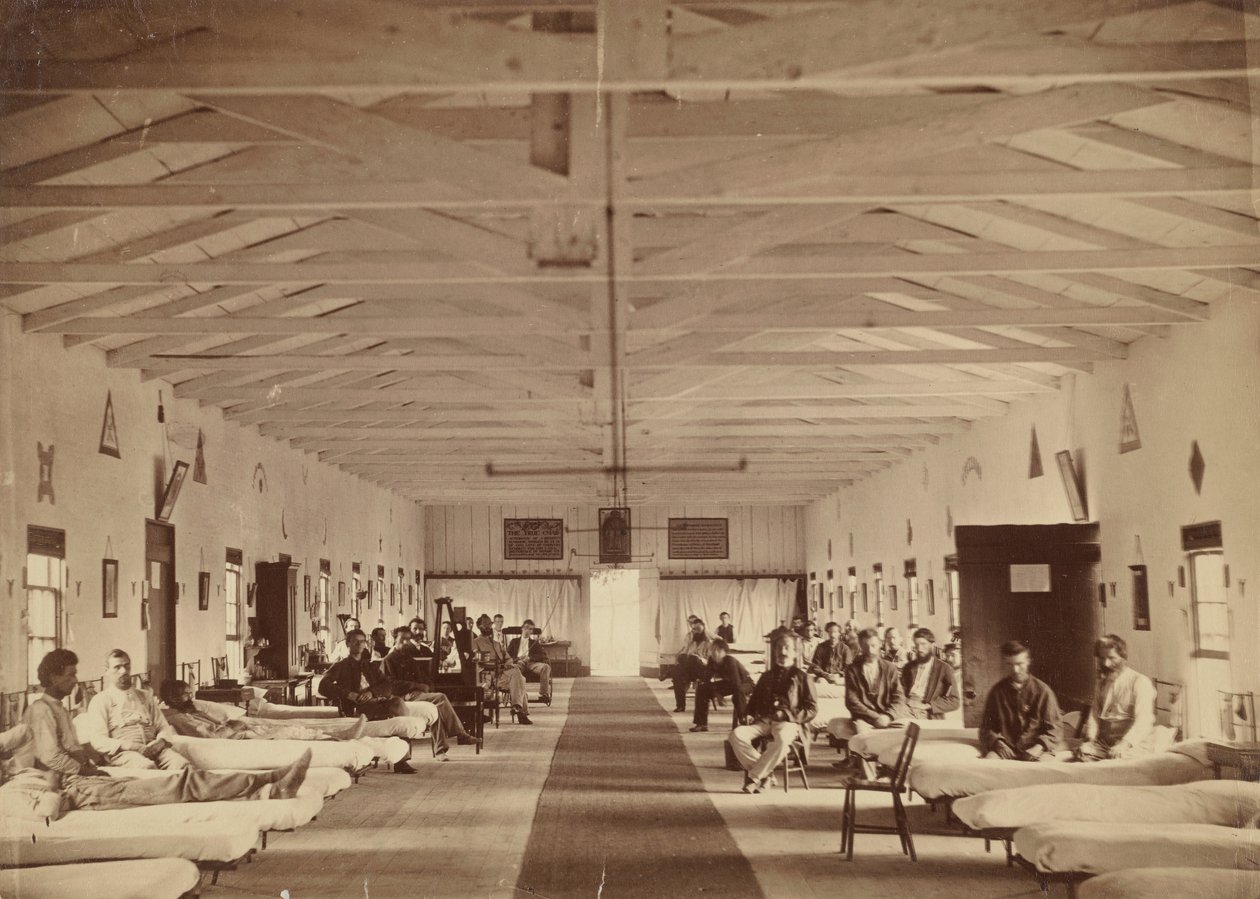 Hospital Armory Square, Interior da Ala K, ca. 1863. de Alexander Gardner.