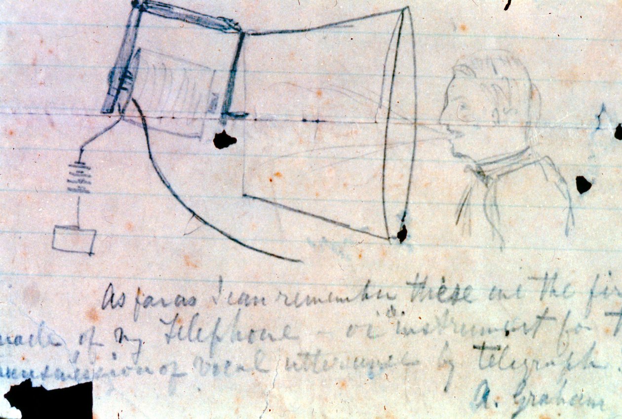 Esboço do telefone de Alexander Graham Bells de 1876 de Alexander Graham Bell