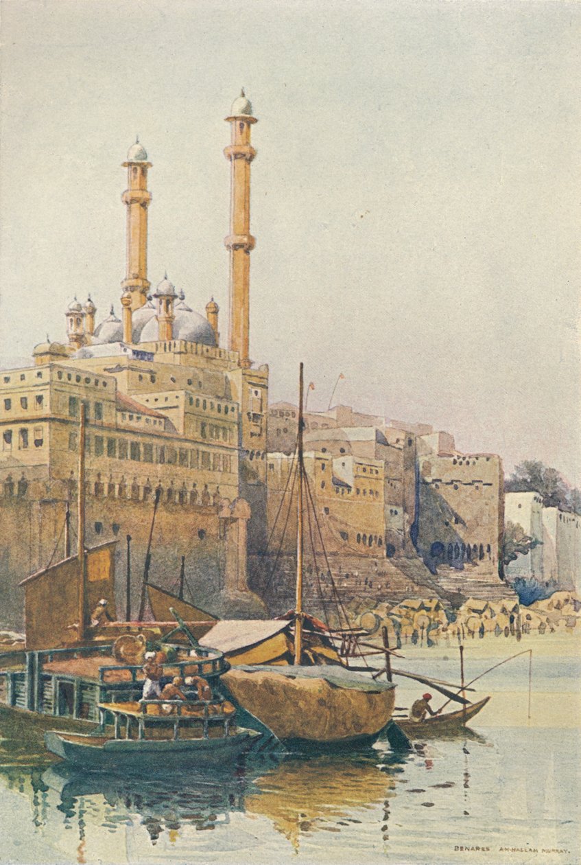 O Ghats Abaixo da Mesquita Aurangzebs, Benares, c1880 1905. de Alexander Henry Hallam Murray
