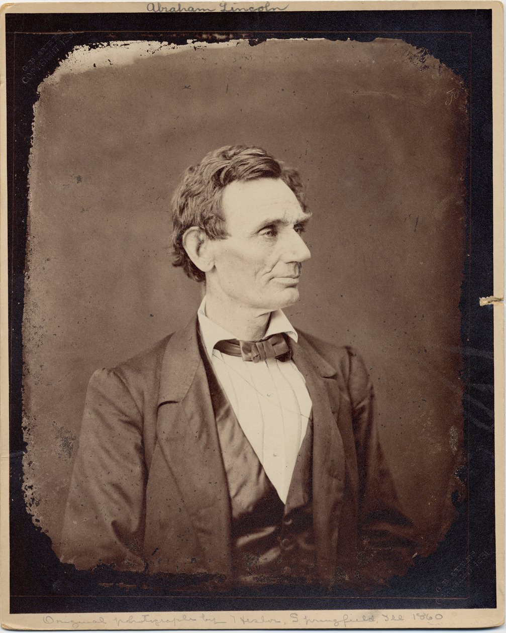 Abraham Lincoln (1809-65), 16º presidente dos EUA, copia impressão após foto de Alexander Hesler, 1860 (albumen photo) de Alexander Hesler