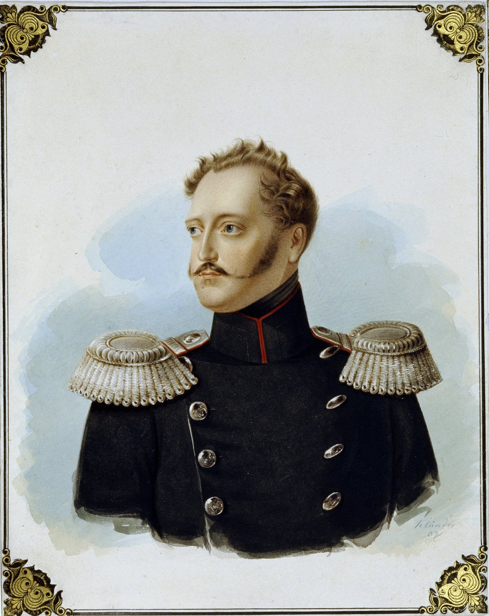 Retrato do Imperador Nicolau I da Rússia (1796-1855) (Retrato do Imperador Nicolau I). Obra de Alexander Ivanovich Klunder (1802-1875), aquarela e branco sobre papelão de Alexander Ivanovich Klünder