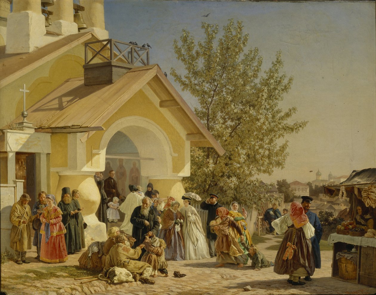 Saindo de uma Igreja em Pskov, 1864 de Alexander Ivanovich Morozov