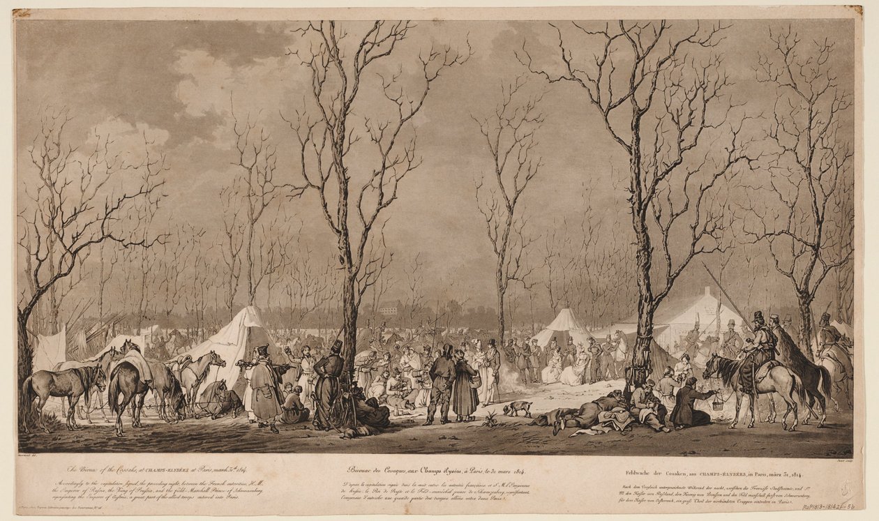 Acampamento dos cossacos na Avenue des Champs-Elysées em Paris em março de 1814, 1814 de Alexander Ivanovich Sauerweid