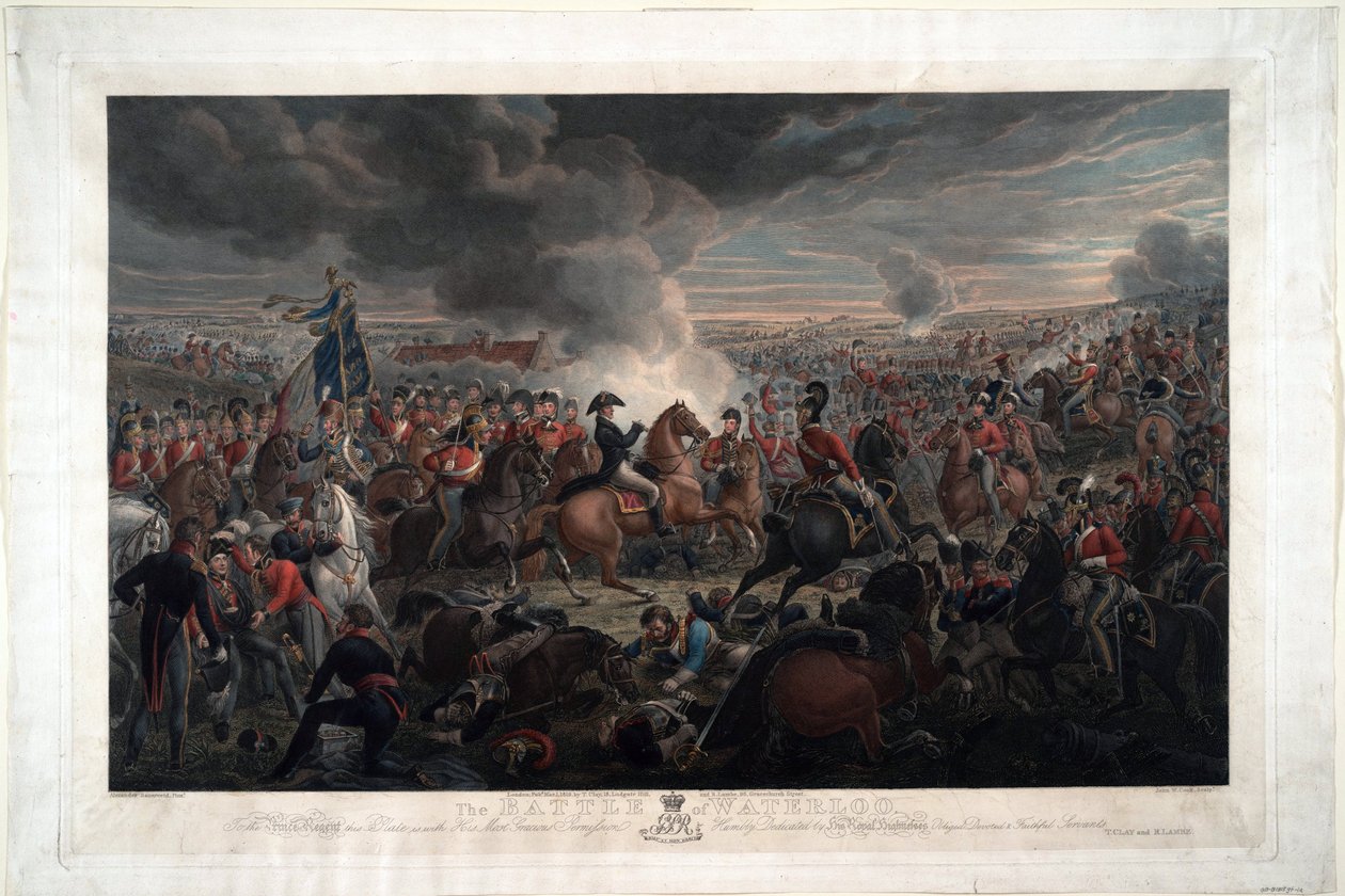 A Batalha de Waterloo - Sauerweid, Alexander Ivanovich (1783-1844) - 1819 - Gravura, aguarela - 61,6x91,3 - Coleção Privada de Alexander Ivanovich Sauerweid