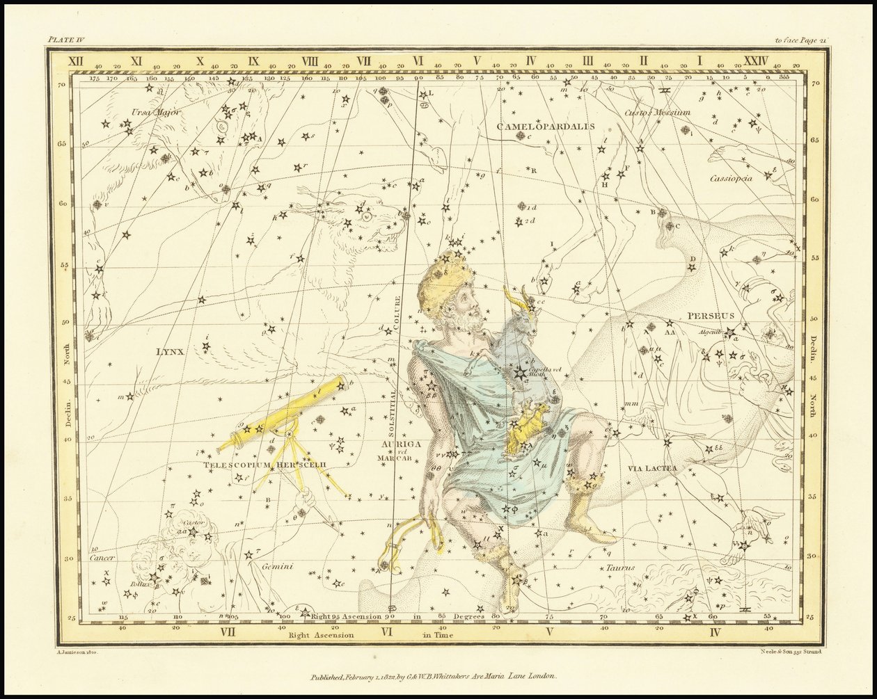 1822 - Alexander Jamieson - Auriga, O Cocheiro (com o telescópio Hércules) de Alexander Jamieson
