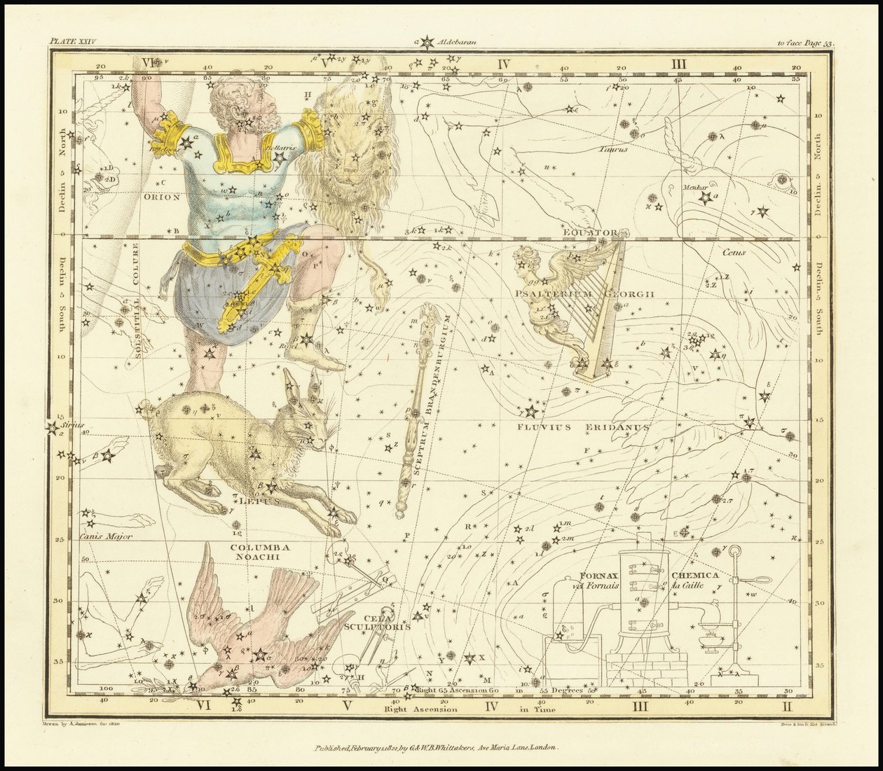 1822 - Alexander Jamieson - Orion, Psaltriem Georgii, Sceptrum Brandenburgium, Lepus e Columba Noachi de Alexander Jamieson