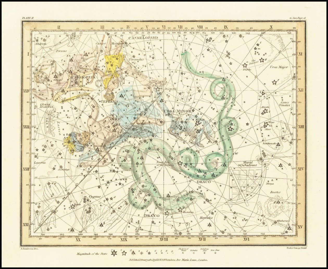 1822 - Alexander Jamieson - Ursa Menor - Ursa Pequena mostrando também Cassiopeia, Draco e Cefeu de Alexander Jamieson