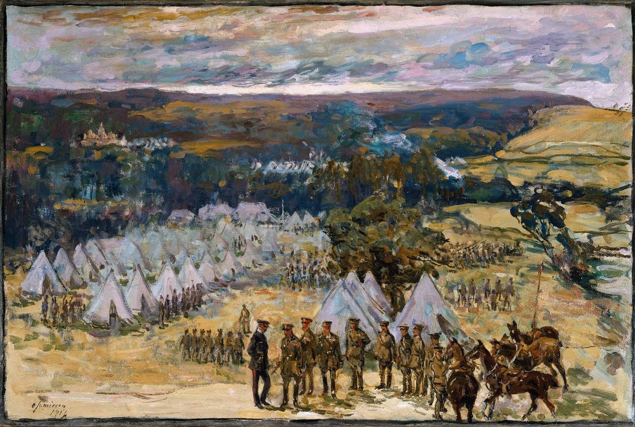 Marechal de campo Lord Kitchener inspecionando o 10º Batalhão, York e o Regimento de Lancaster em Halton, 1914 de Alexander Jamieson