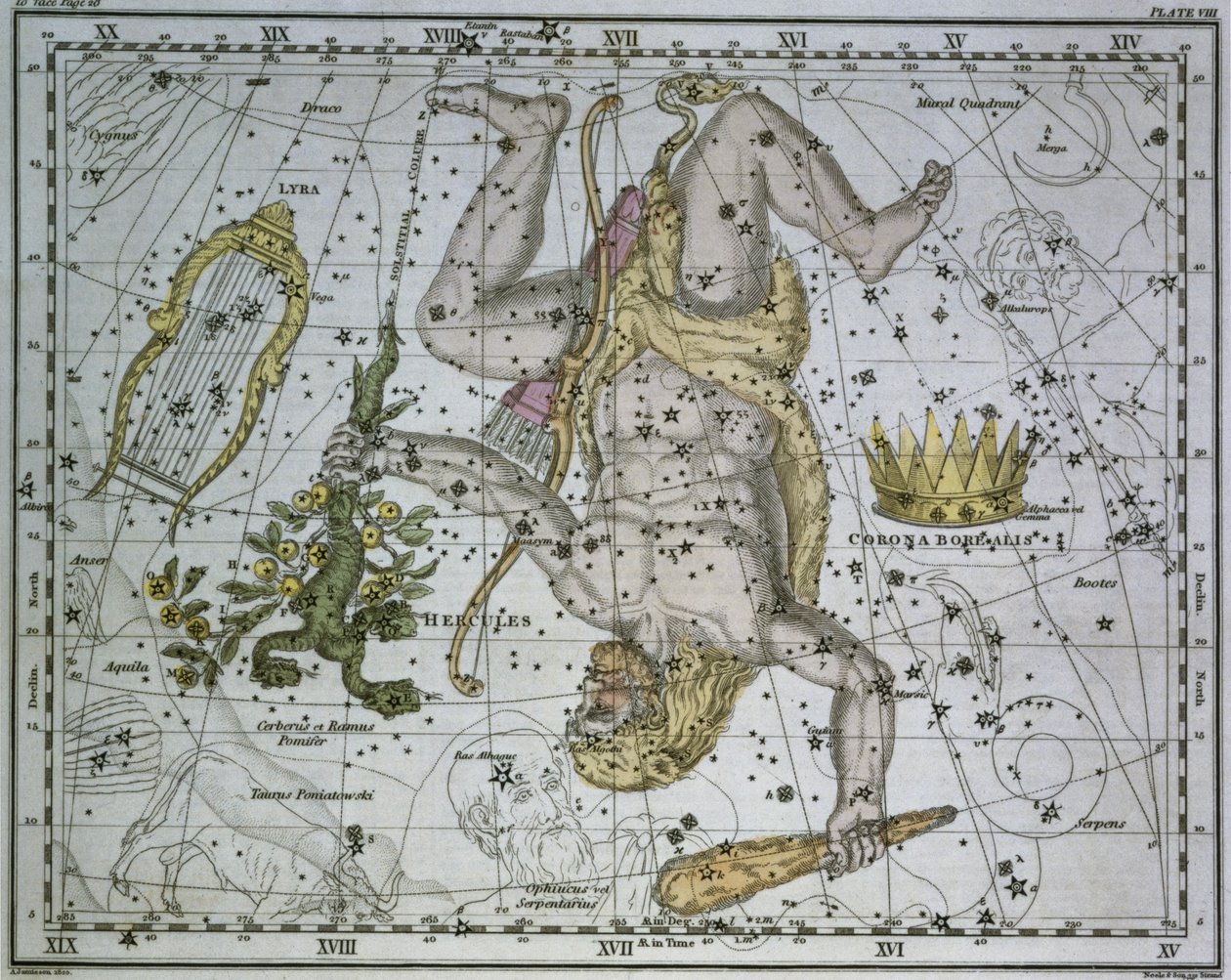 Hércules, de &39;A Celestial Atlas&39;, pub. em 1822 de Alexander Jamieson