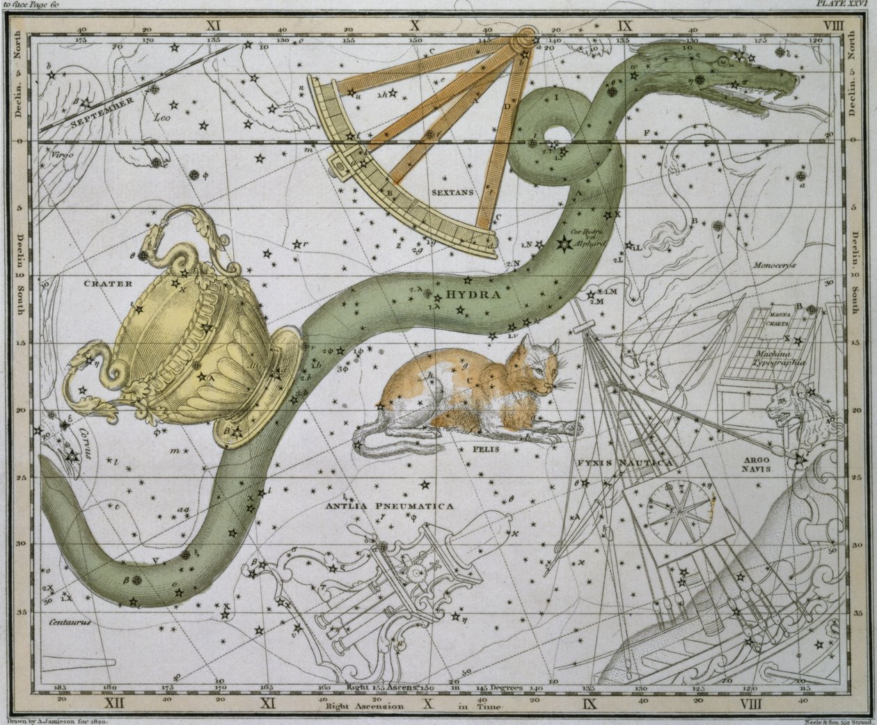 Hydra, de &39;A Celestial Atlas&39;, pub. em 1822 de Alexander Jamieson