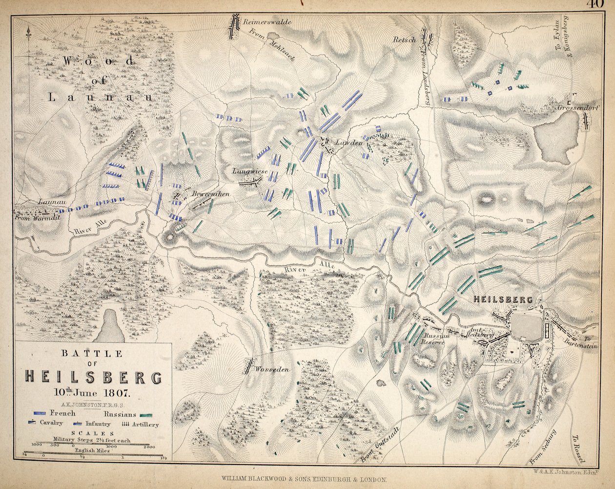 Mapa do Heilsberg, publicado por William Blackwood and Sons, Edimburgo e Londres, 1848 (gravura colorida à mão) de Alexander Keith Johnston
