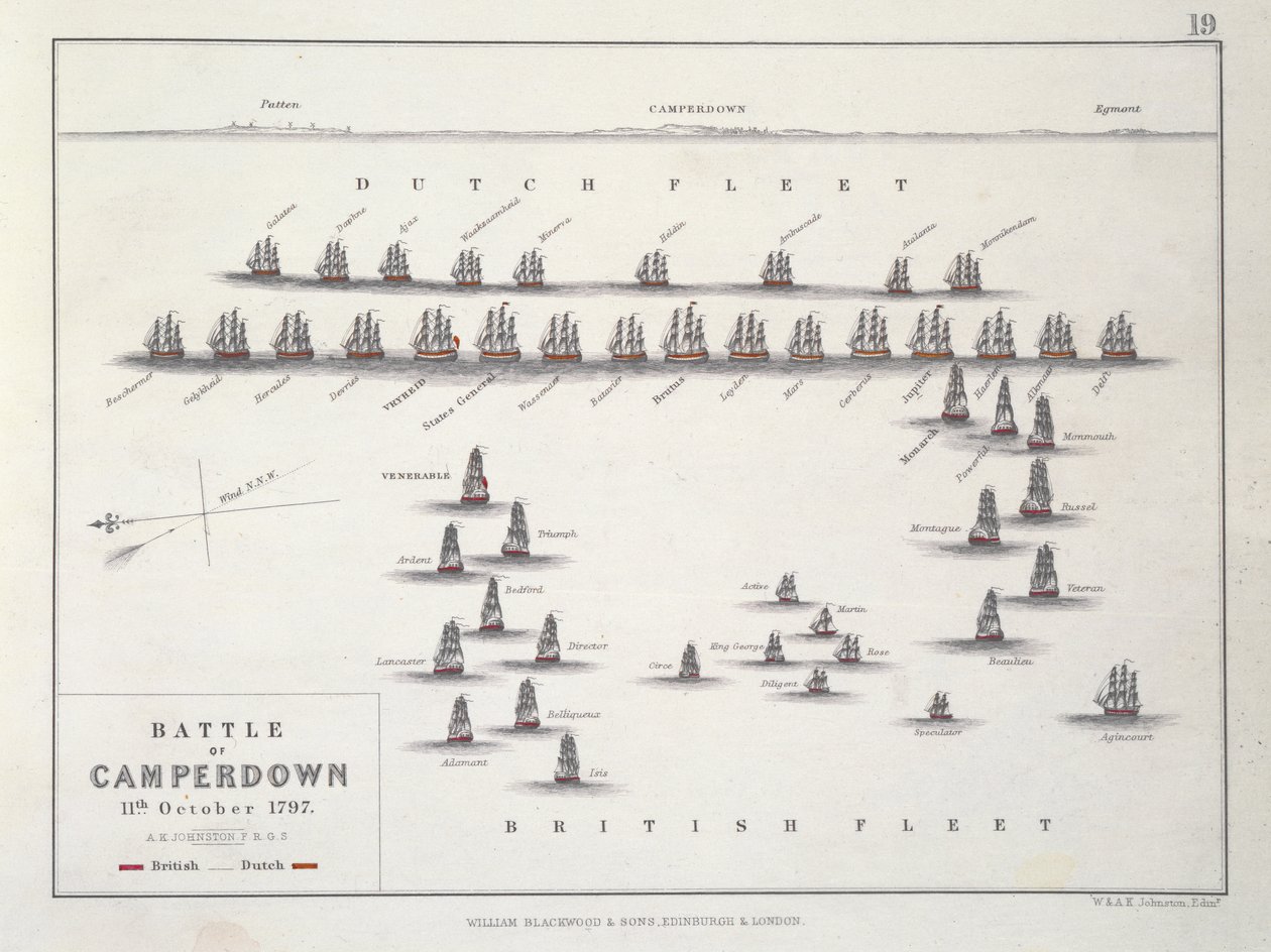 Plano da Batalha de Camperdown, 11 de outubro de 1797, c.1830s de Alexander Keith Johnston