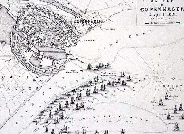 Plano da Batalha de Copenhaga, 2 de Abril de 1801, c.1830s (gravura) de Alexander Keith Johnston