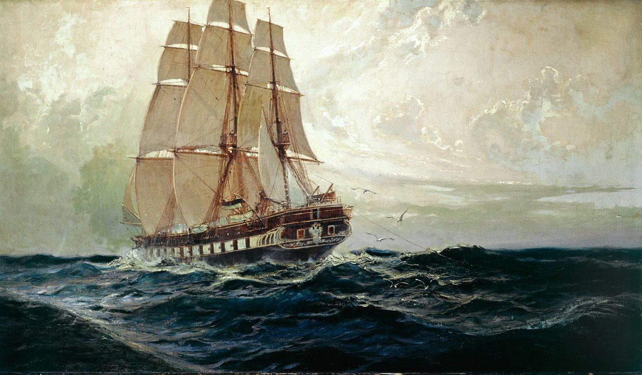 A fragata austríaca Novara no mar ... de Alexander Kirchner