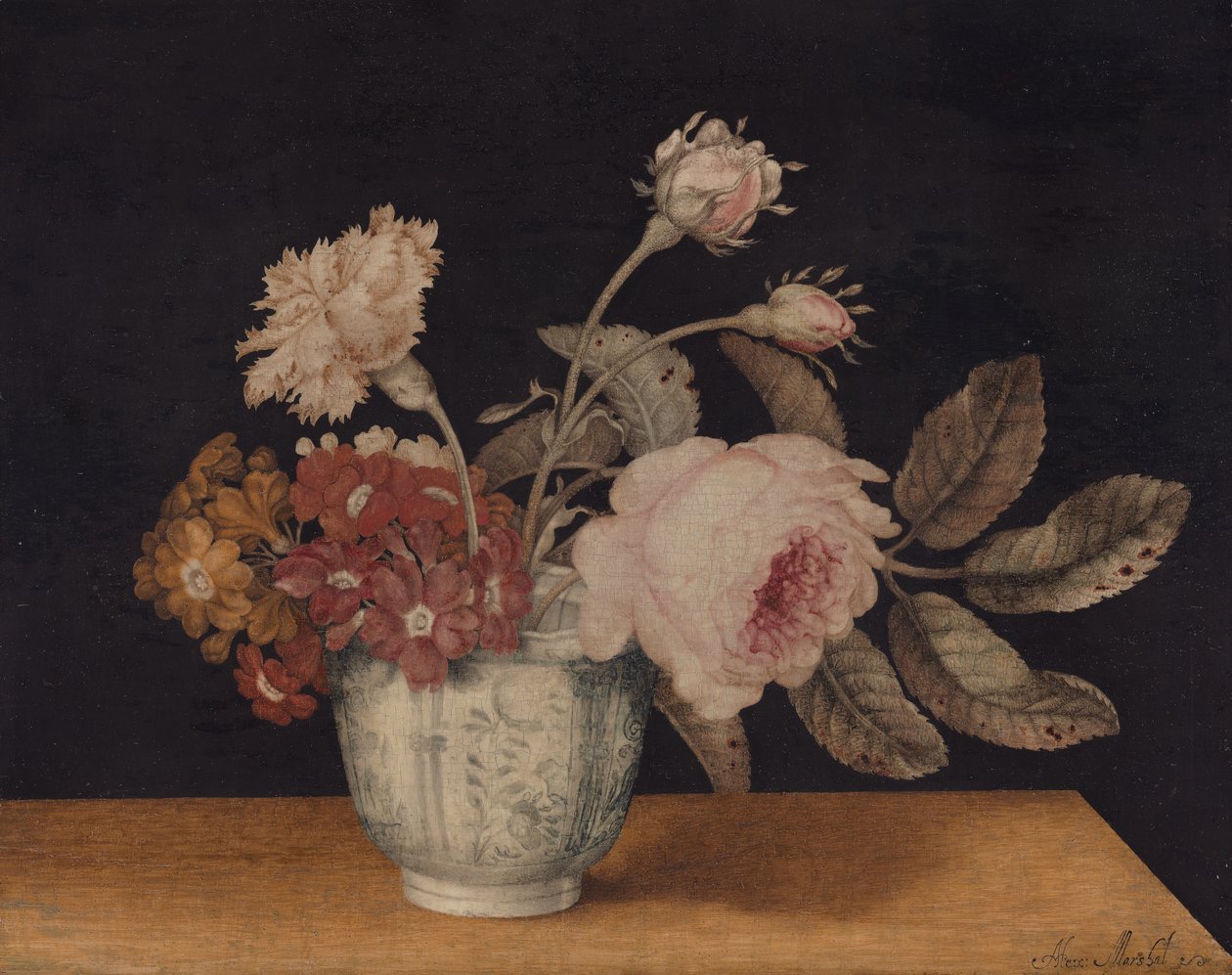 Flores em uma jarra de Delft, 1663. de Alexander Marshal