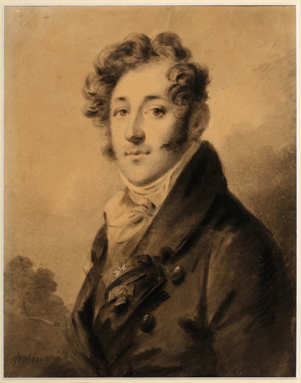 Retrato de Konstantin Yakovlevich Bulgakov (1782-1835) - Obra de Alexandre (Alexandre) Molinari (1772-1831), Sanguíneo e giz sobre papel, cerca de 1800, 28x22,3 cm - (Retrato de Konstantin Yakovlevich Bulgakov, Sanguíneo, giz preto e cor branca em de Alexander Molinari