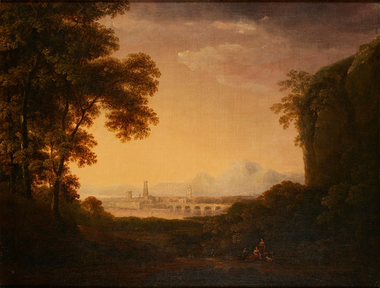 Figuras em uma paisagem arborizada italiana (óleo sobre tela) de Alexander Nasmyth