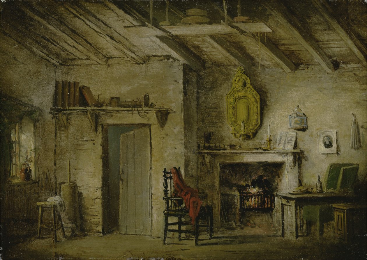 The Deans &39;Cottage, cenografia para&39; The Heart of Midlothian &39;, c.1819 (óleo sobre tela) de Alexander Nasmyth