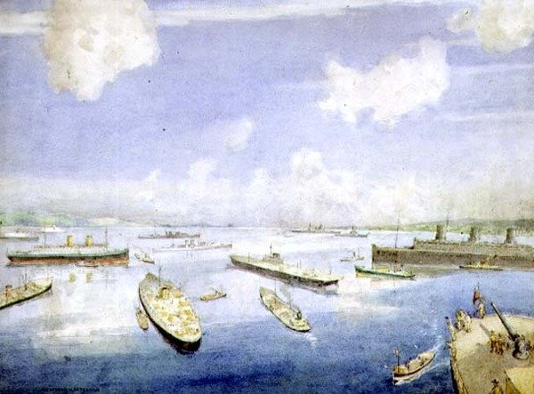 Transporte em tempo de guerra no Gair Loch (aquarela) de Alexander Nesbit Paterson
