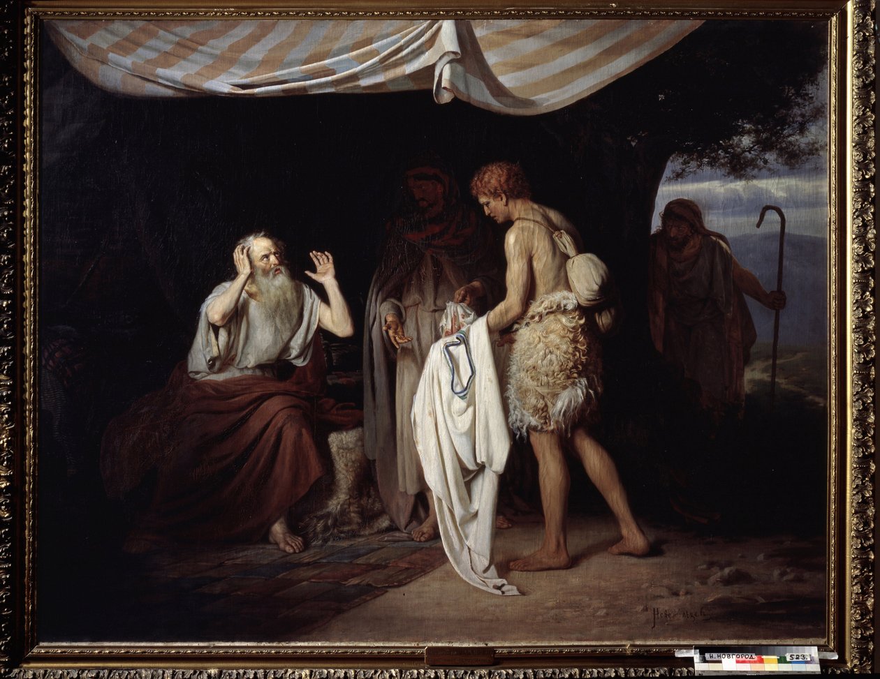 O casaco ensanguentado de Joseph é trazido para Jacob. Depois de terem vendido seu irmão José como escravo no Egito, com ciúmes da preferência de seu pai por José, os irmãos apresentam sua túnica a Jacó, para de Alexander Nikanorovich Novoskoltsev