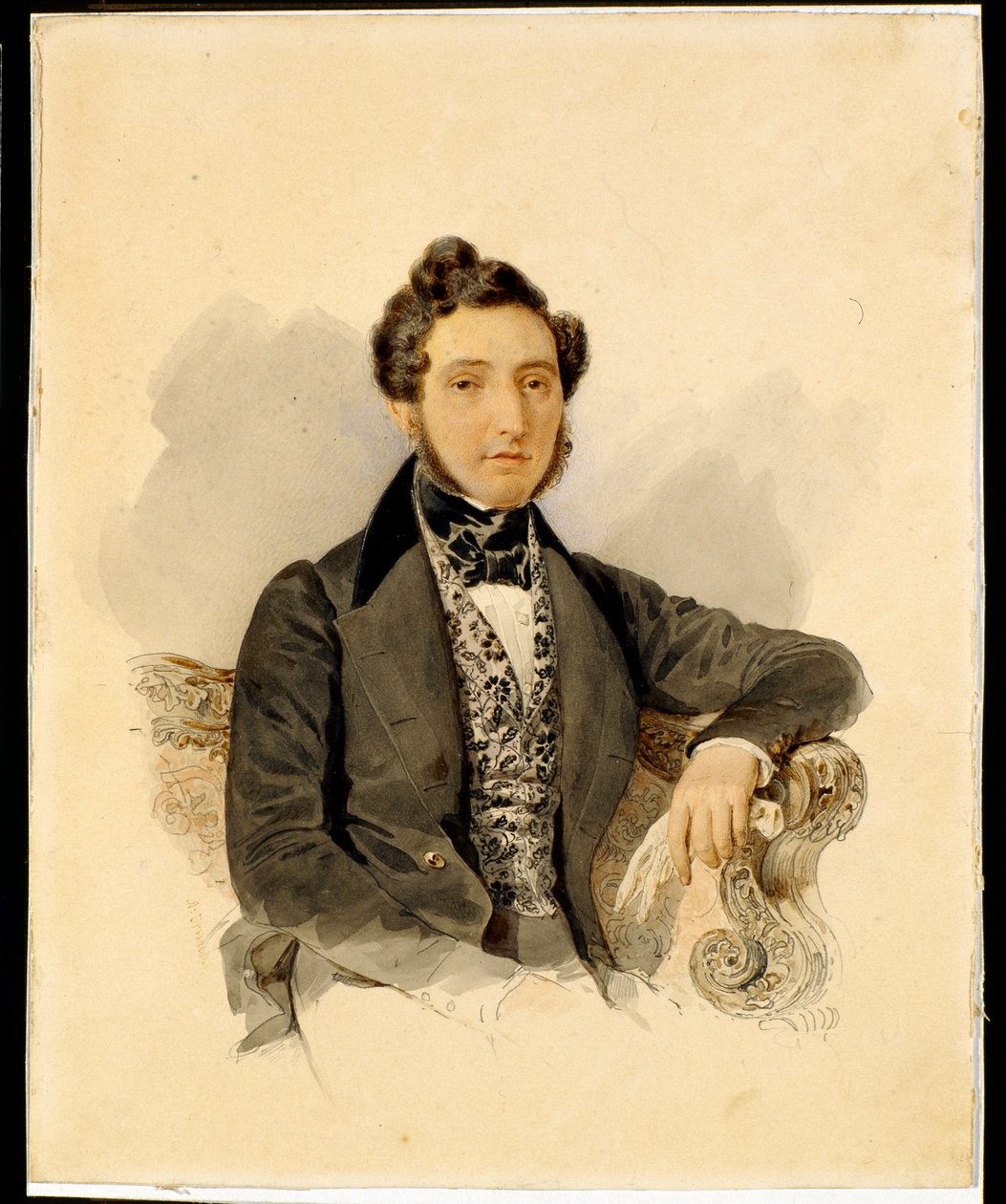 Retrato de Nikolay Mikhaylovich Donaurov (1806-1849) - Aquarelle sur papier de Alexander Briullov (Brioullov) (1798-1877) de Alexander Pavlovich Briullov