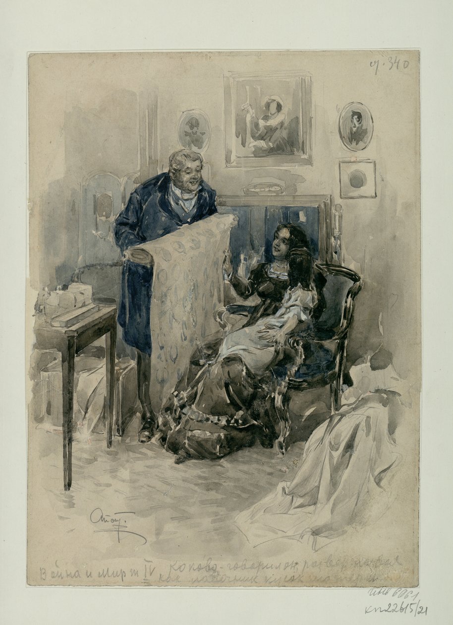 Pierre na família. Epílogo. Ilustração para o romance Guerra e Paz de Leo Tolstoy, 1911-1912. de Alexander Petrovich Apsit