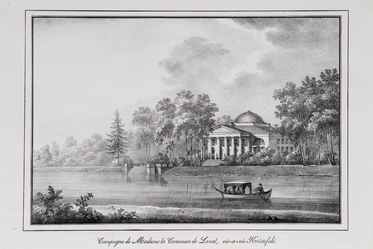 Casa de Verão da Condessa de Laval na Ilha Aptekarsky Series Vistas de São Petersburgo, década de 1820 de Alexander Pluchart
