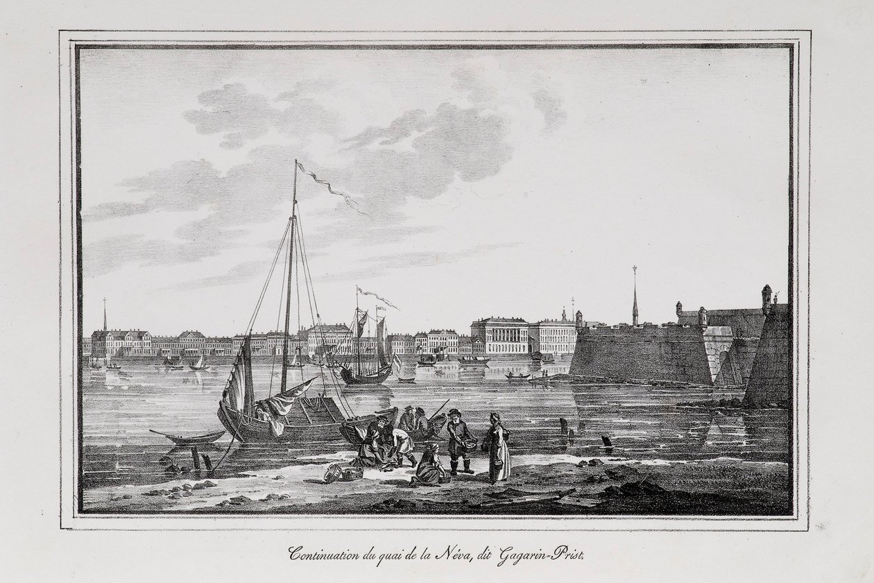 O cais Petrovsky em São Petersburgo, o chamado lutador Gagarinsky Series Views of Saint Petersburg, 1820s de Alexander Pluchart