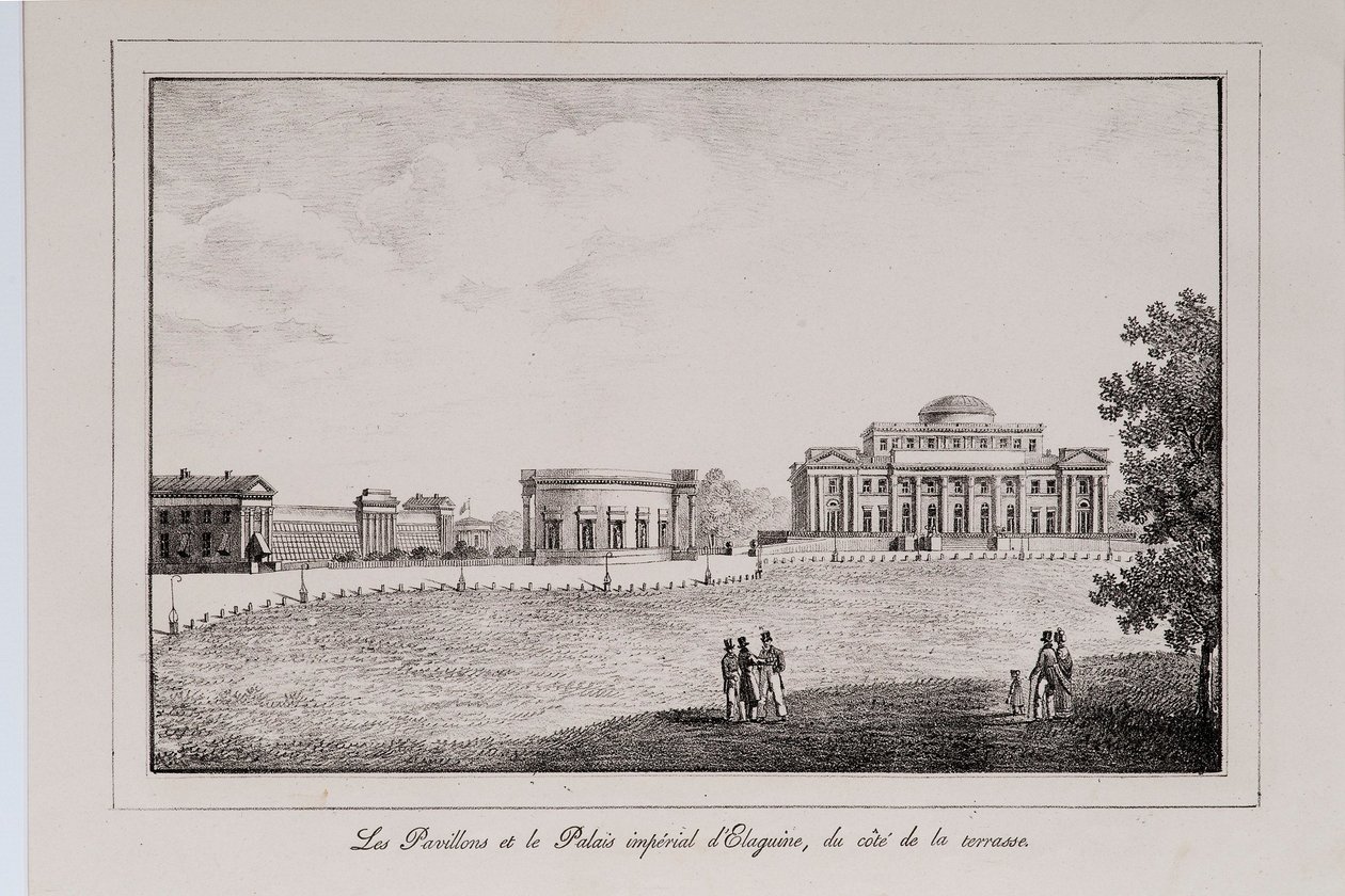 O Palácio Yelagin na Série São Petersburgo Vistas de São Petersburgo, década de 1820 de Alexander Pluchart