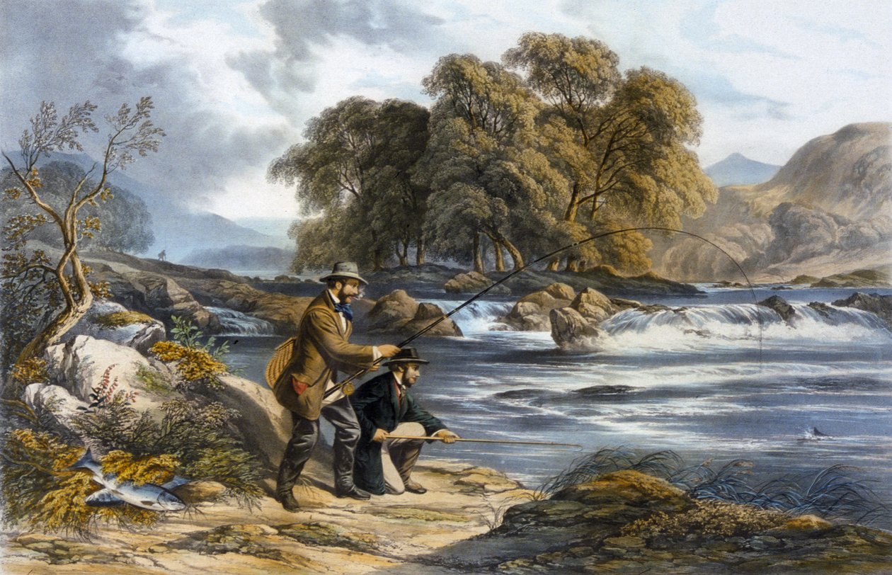 Salmon Fishing (aguarela sobre papel) de Alexander Rolfe