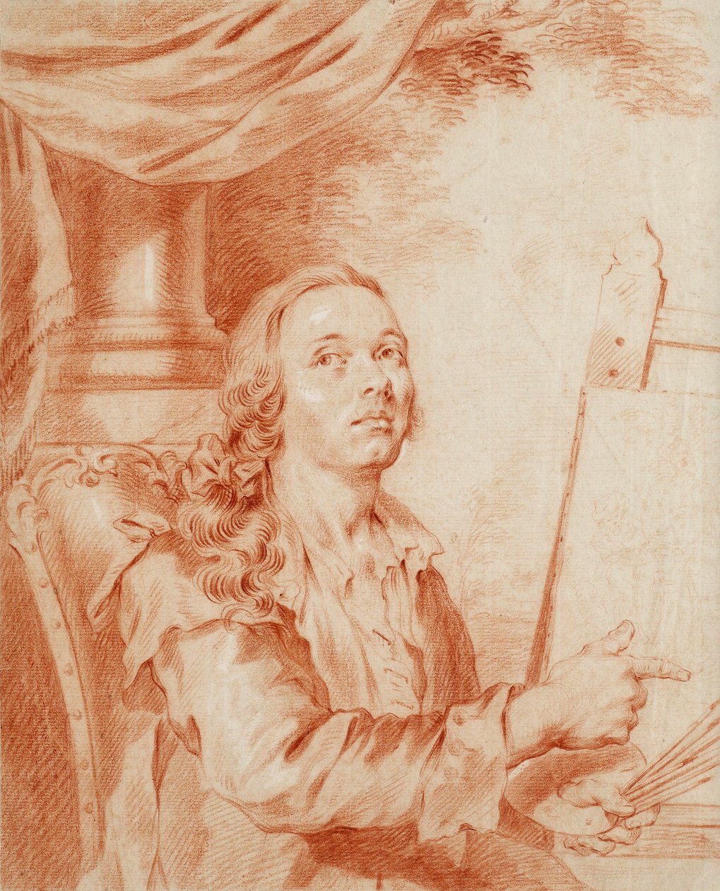 Auto-retrato - Obra de Alexander (Alexander) Roslin (1718-1793), giz vermelho sobre papel de Alexander Roslin