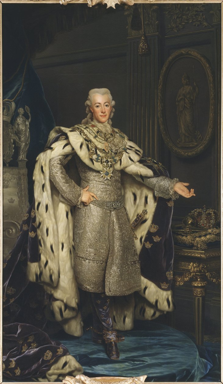 Gustave III de Suede - Retrato do Rei Gustav III da Suécia (1746-1792), de Roslin, Alexandre (1718-1793). Óleo sobre tela de Alexander Roslin