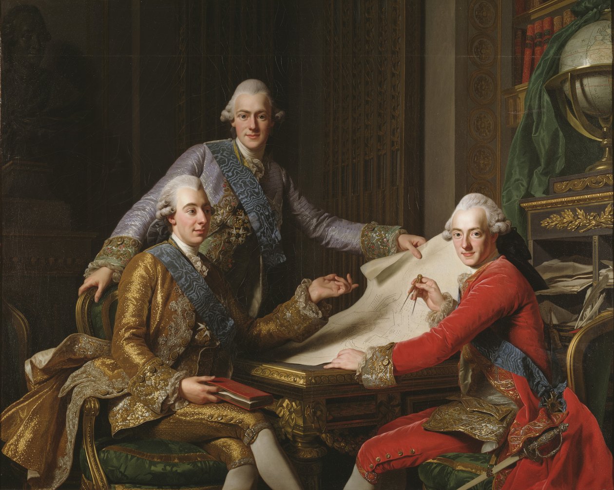 Rei Gustav III da Suécia e seus irmãos de Alexander Roslin