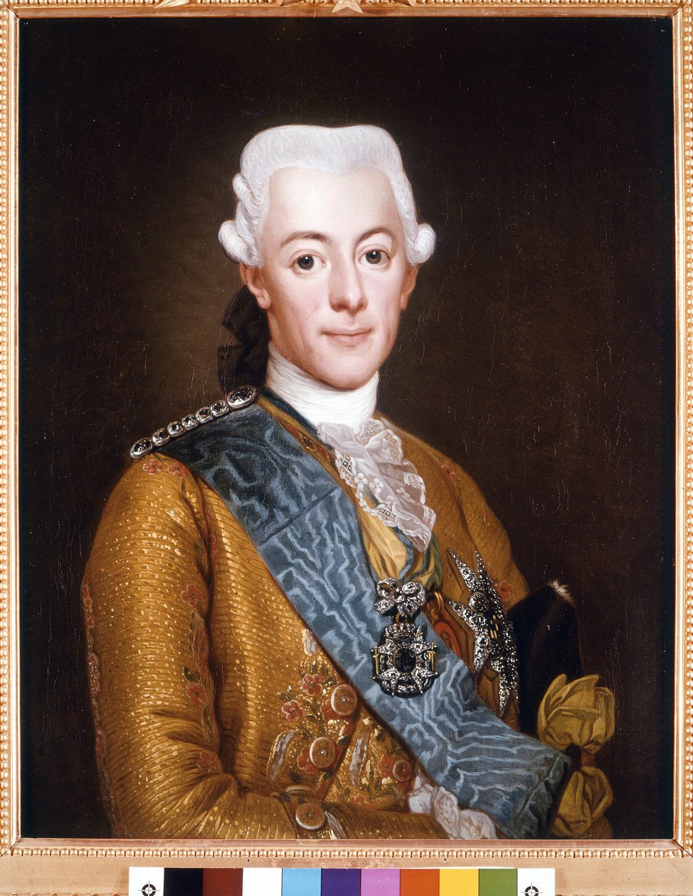 Retrato do Rei Gustav III da Suécia (Gustav III) (1746-1792) Pintura de Alexander Roslin (1718-1793) 1775 Sol. 73x59 cm Castelo de Estocolmo de Gripsholm de Alexander Roslin