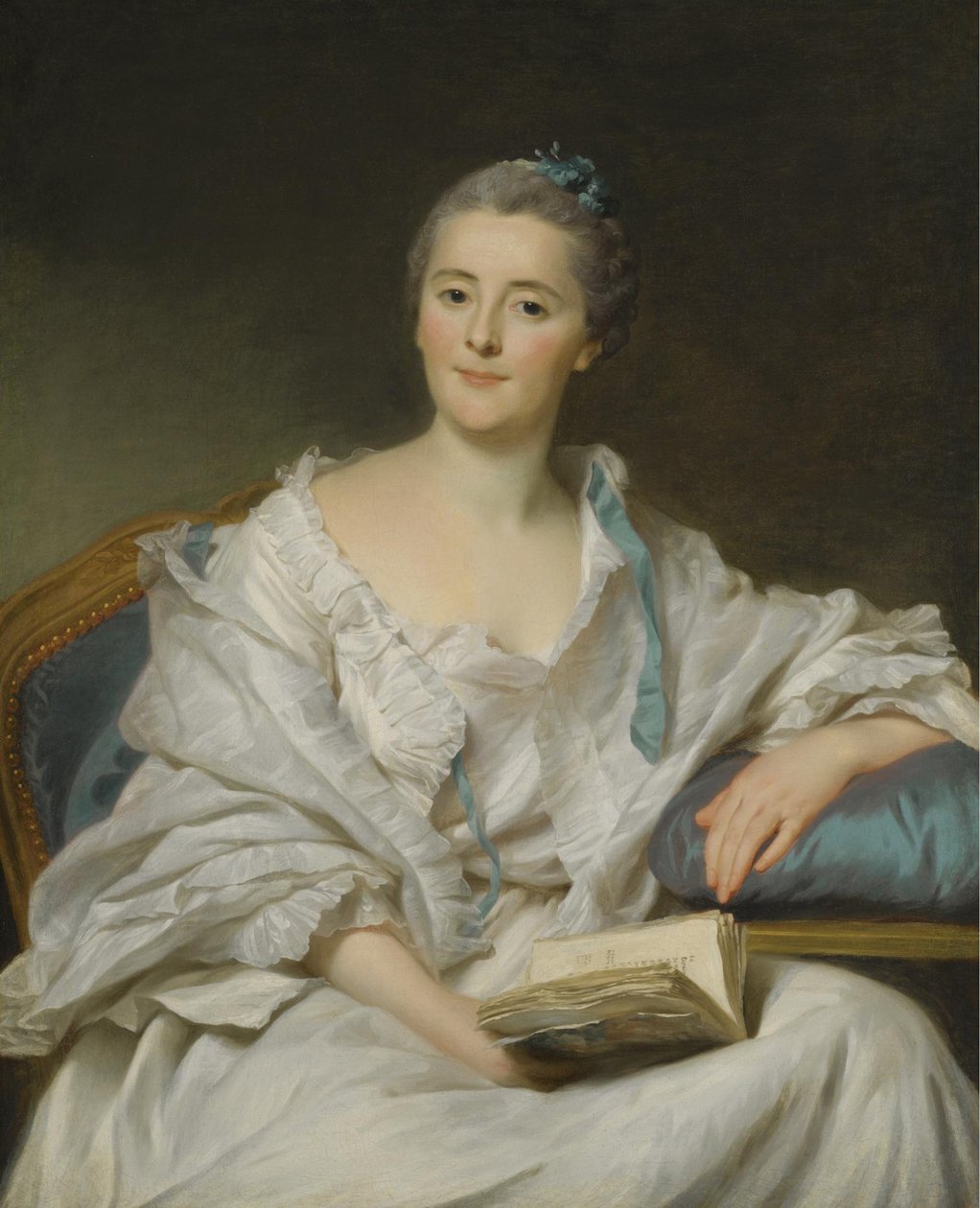 Retrato de Marie-Françoise Julie Constance Filleul, Marquesa de Marigny, com um livro de Alexander Roslin