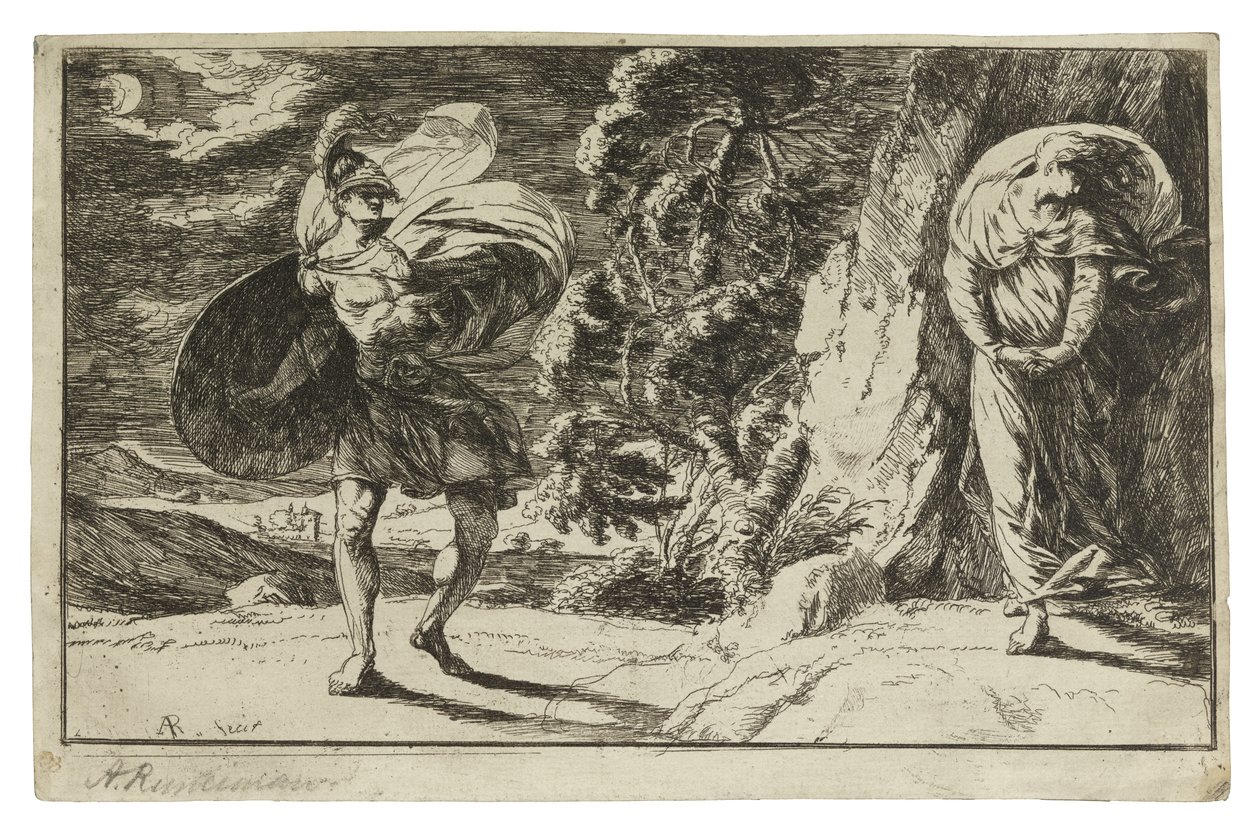 Encontros Fingal Carbon Carglass, c. 1774 (gravura em papel creme) de Alexander Runciman