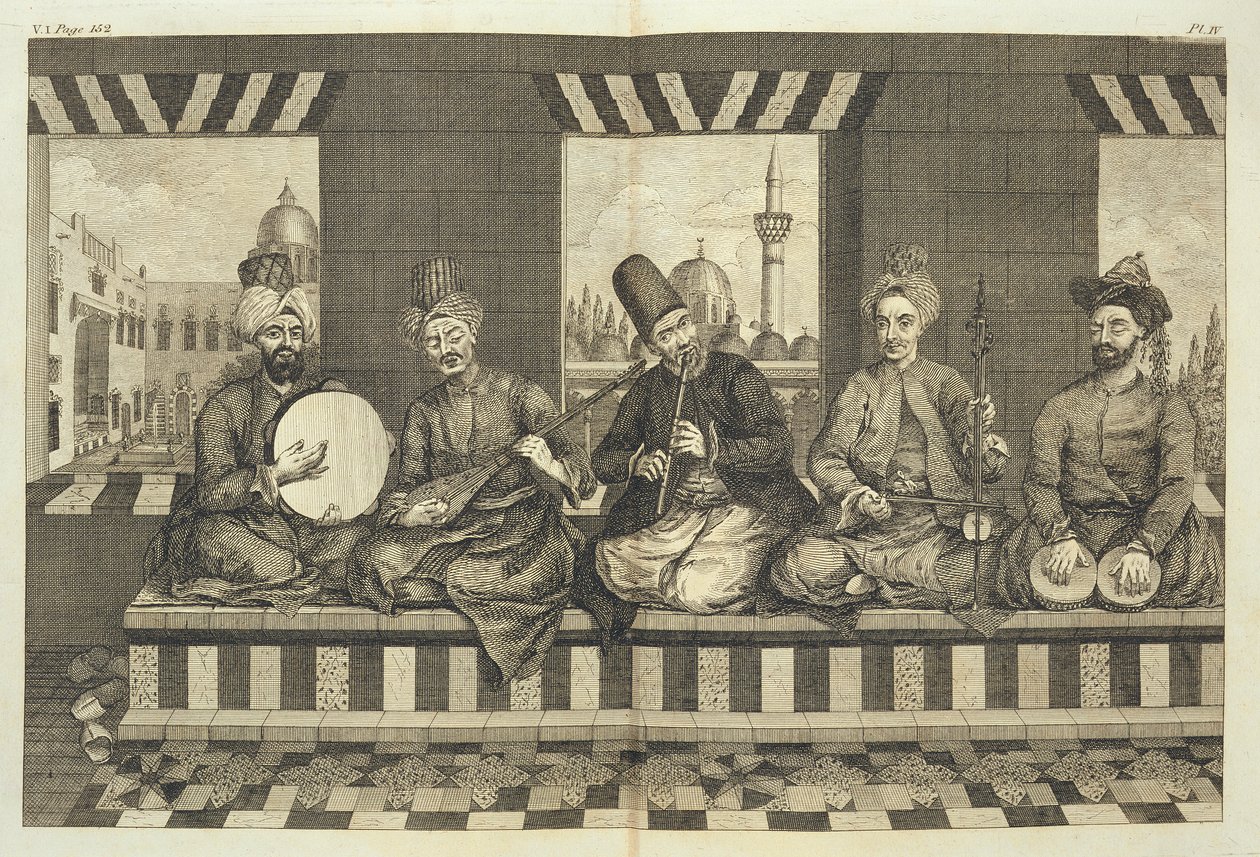 Músicos sírios, prato 4 de "História Natural de Alepo", pub. por Patrick Russell, 1794 de Alexander Russell
