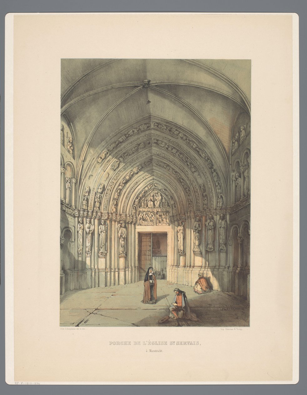 Bergportaal van Sint-Servaasbasiliek te Maastricht
Pórtico da igreja de St Servais, Maastricht (título sobre o objecto)
Antigos monumentos arquitectónicos do século XI ao século XIII no Limburgo (título da série) de Alexander Schaepkens