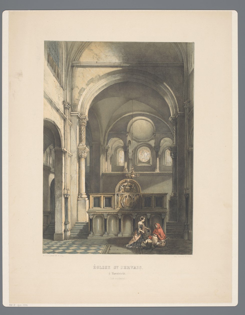 Interior de Sint-Servaasbasiliek te Maastricht Igreja de São Servais, em Maestricht (lado ocidental) (título no objeto) Monumentos antigos da arquitetura do século XI ao século XIII em Limburg (título da série) de Alexander Schaepkens