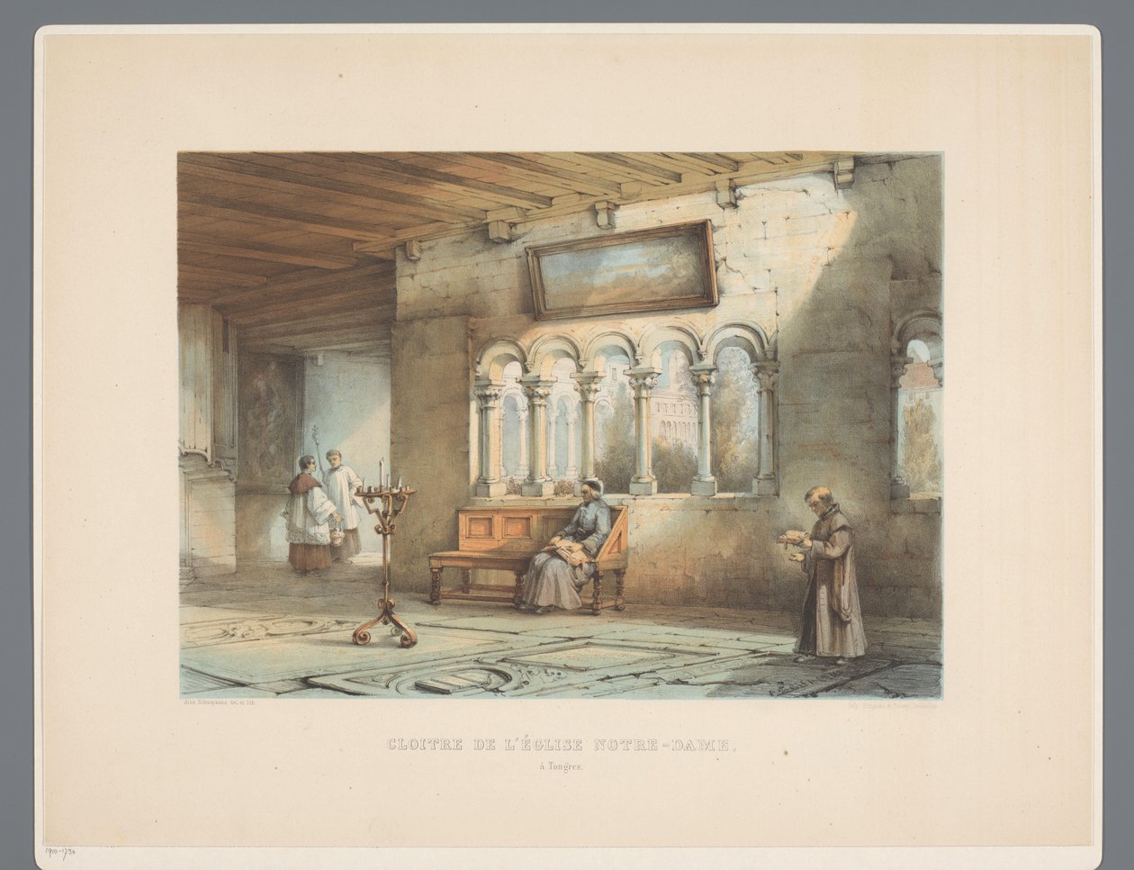 Klooster van Onze-Lieve-Vrouwebasiliek te Tongeren Claustro da igreja de Notre-Dame, em Tongres (título no objeto) Monumentos antigos da arquitetura do século XI ao século XIII em Limburgs (título da série) de Alexander Schaepkens