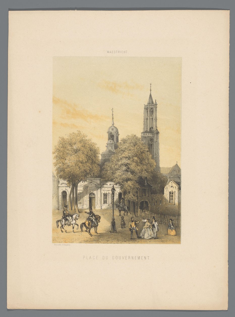 Antiga casa de guarda com praça em Maastricht Place du gouvernement (título no objeto) Monumentos de Maastricht (título da série) de Alexander Schaepkens