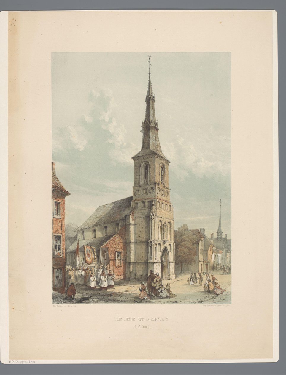 Sint-Maartenkerk e Sint-Truiden Igreja de São Martinho em St Trond (título no objeto) Monumentos antigos da arquitetura do século XI ao século XIII em Limburgs (título da série) de Alexander Schaepkens